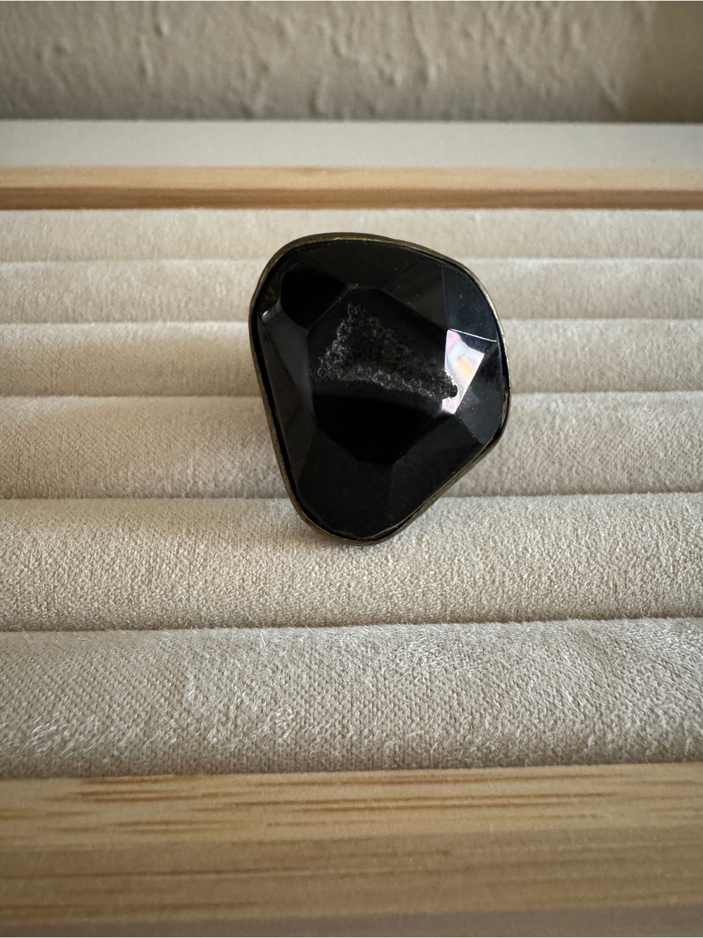 Adjustable Black Druzy Statement Ring Gold Tone Geometric Cocktail Ring